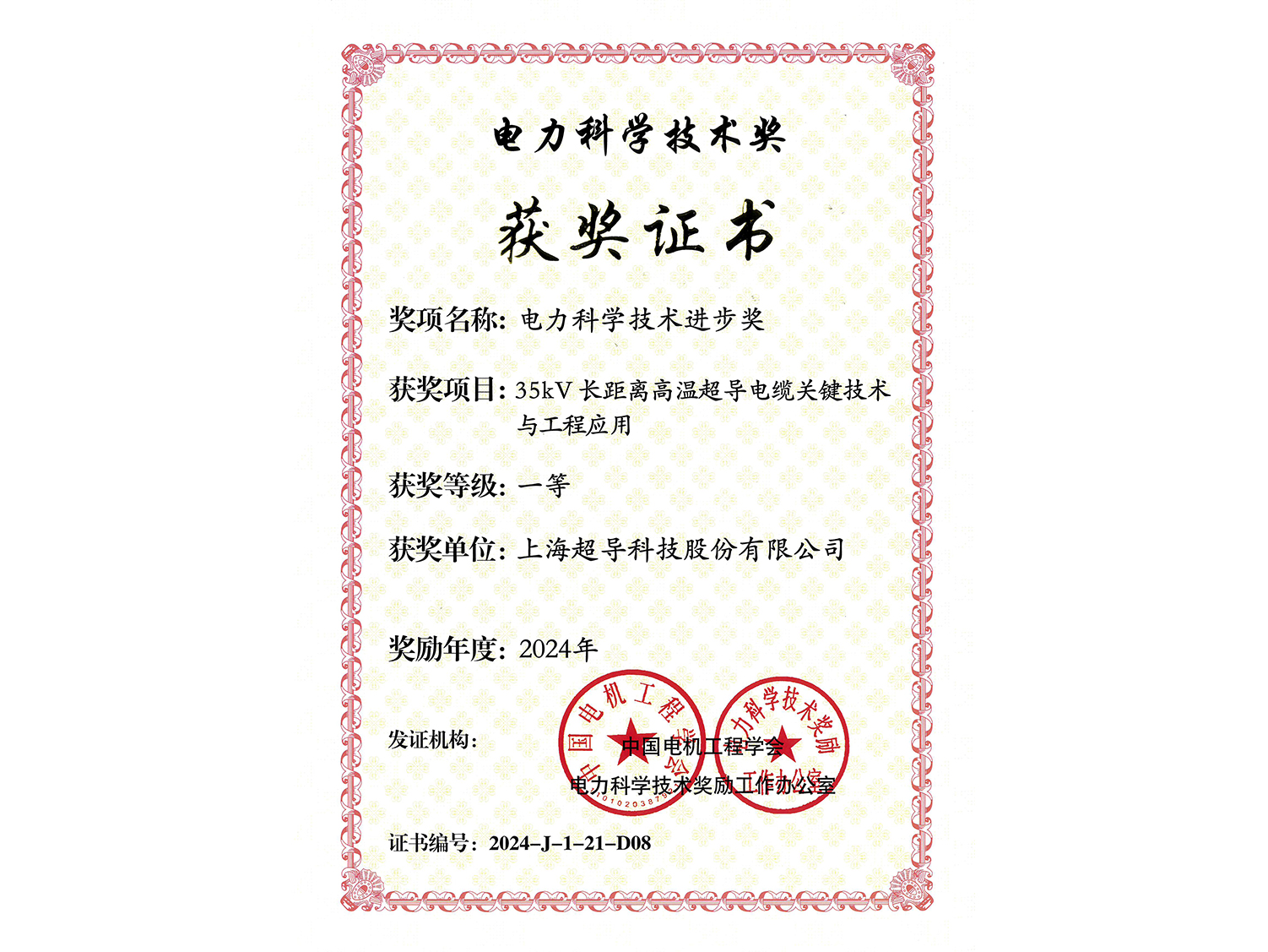 电力科学技术进步奖一等奖